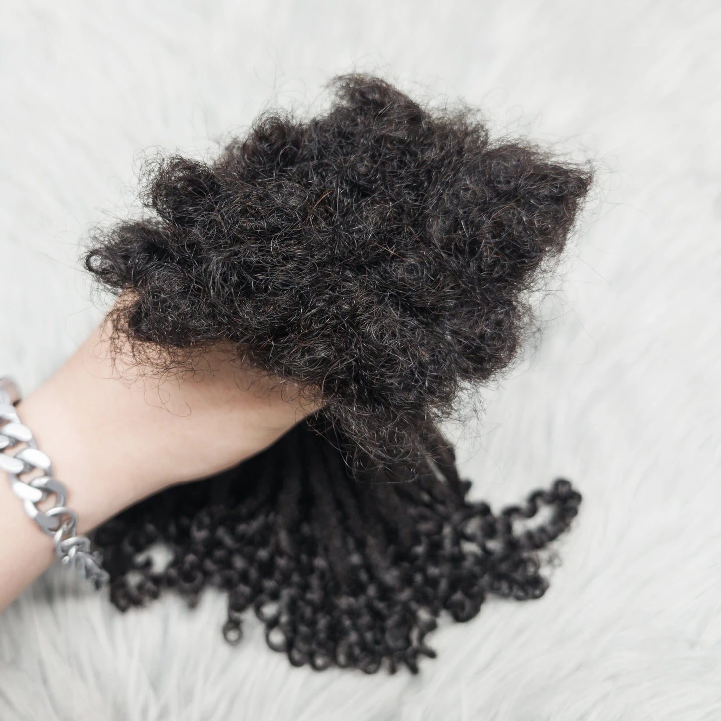 Natural Human Hair Dreadlock Extensions with Curly Ends 8-12 Inch Handmade Curled Tail Locks Extension for Women Men 10 Strands