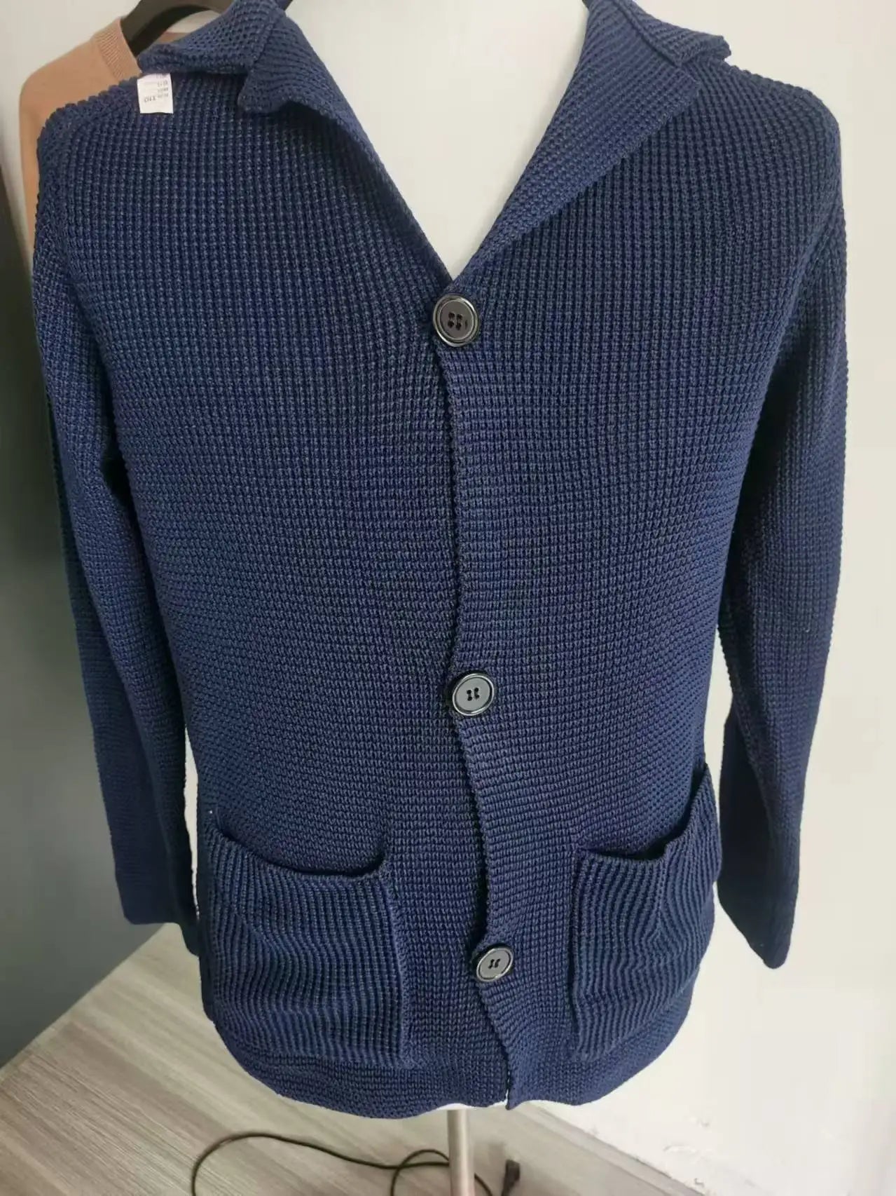 Sweaters Cardigan Men Coat Stand Collar Knitted Open Stitch Full Sleeve Splice Single Breasted Sweater Coats Autumn Winter