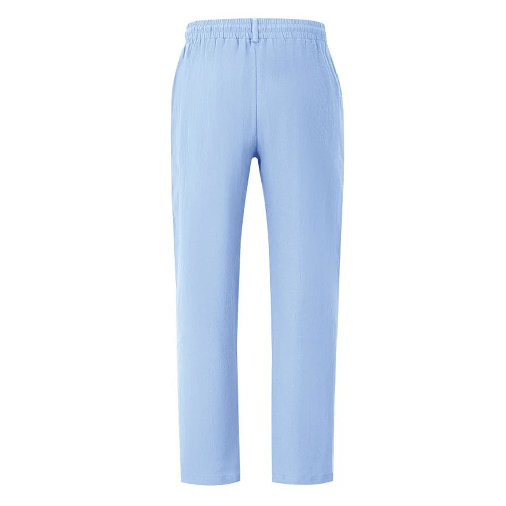 Autumn New Men's Cotton Pants Solid Color Button Drawstring Design Casual Loose Fit Cozy Trousers Simple Style Long Pants