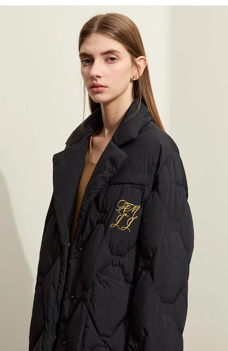 AMII Minimalism Down Jacket For Women 2025 New Blazer Collar Winter Lightweight Thermal Belt Diamond Solid Coat Female 12344061