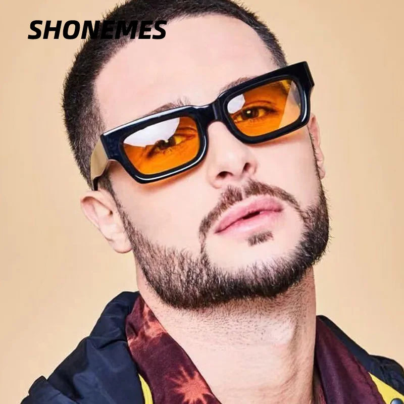 SHONEMES Square Sunglasses Stylish Men Women Thick Frame Shades Outdoor UV400 Sun Glasses Brown Black Orange for Unisex