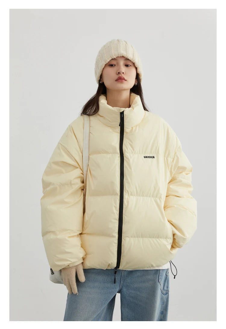 CHIC VEN Women Down Coats Streetwear Solid 90 White Duck Down Stand Collar Female Down Jacket Warm Ladies Overcoat Winter 2024