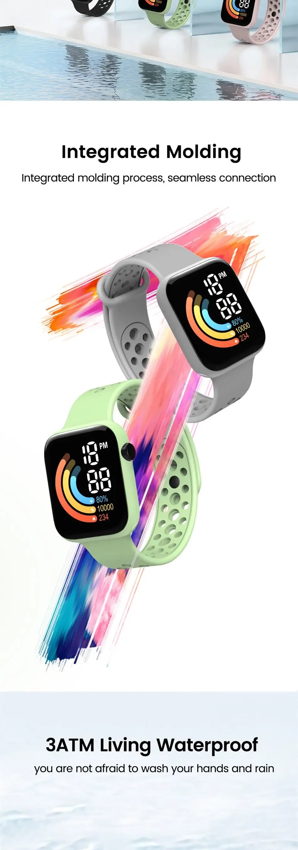 YIKAZE Fashion LED Digital Watch for Kids Sports Waterproof Digital Watches Boy Girl Childrens Silicone Watch Electronic Clock