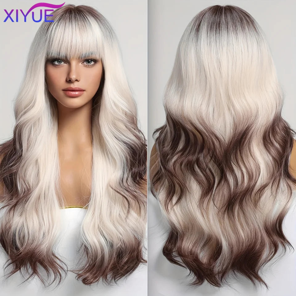 XIYUE Long Straight Black Wig With Bang Synthetic Wigs for Women Heat Resistant Natural Hair for Daily Halloween Cosplay Party