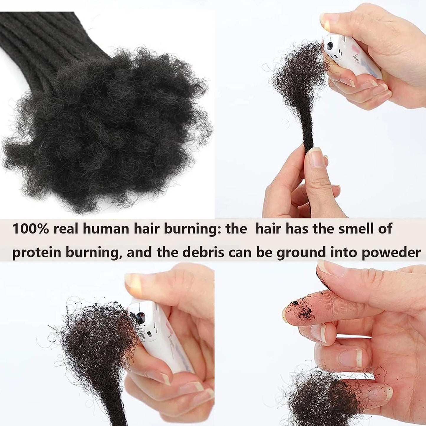 Natural Human Hair Dreadlock Extensions with Curly Ends 8-12 Inch Handmade Curled Tail Locks Extension for Women Men 10 Strands