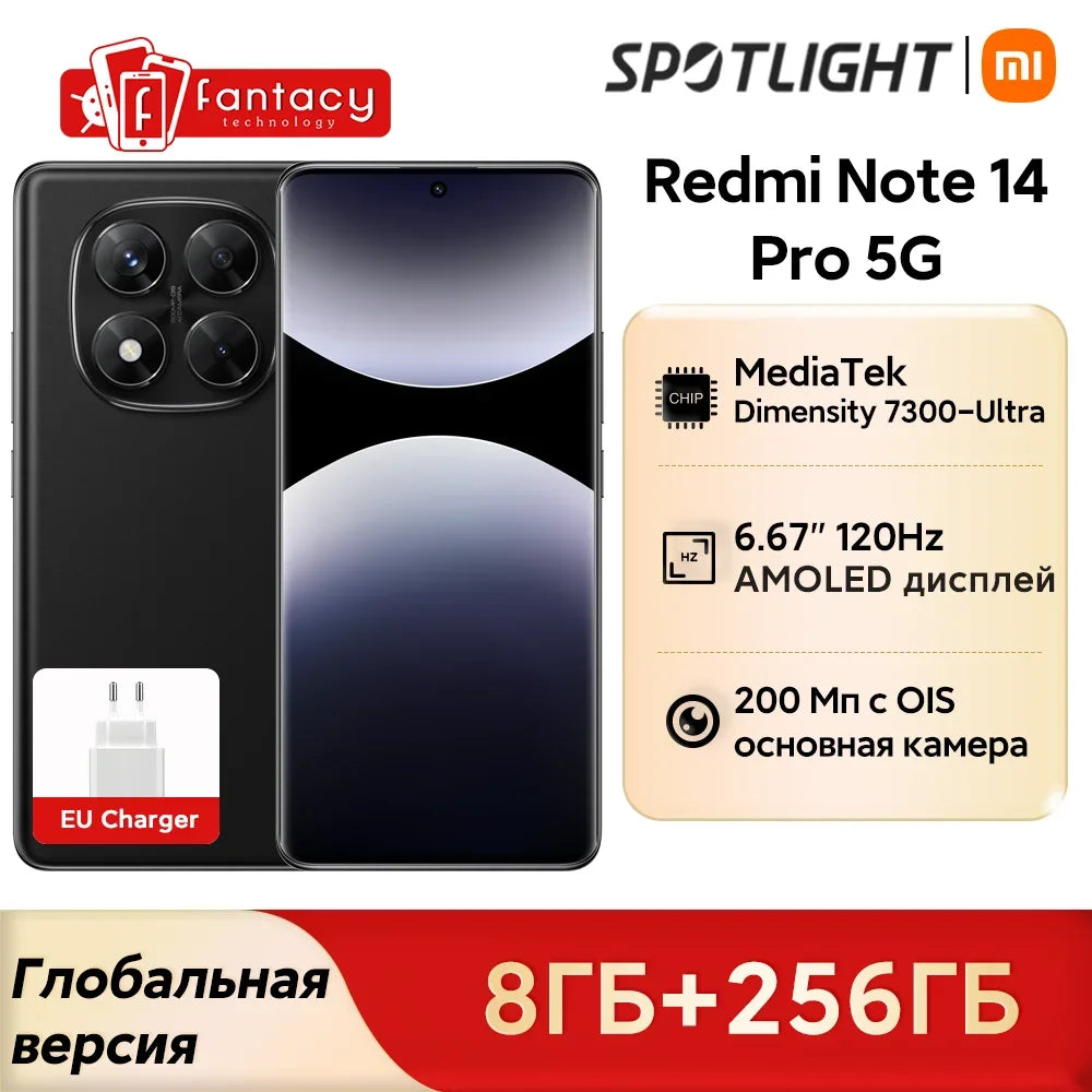 Global Version Redmi Note 14 Pro 5G Smartphone Dimensity 7300 Ultra NFC 200MP Camera 1.5K 120Hz AMOLED Display 45W Turbo Charge