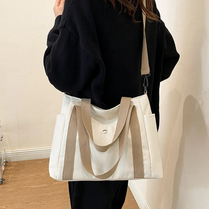 Large Capacity Nylon Crossbody Bag Casual Solid Color Messenger Shoulder Bag with Removable Strap Women's Fashion Tote Bag