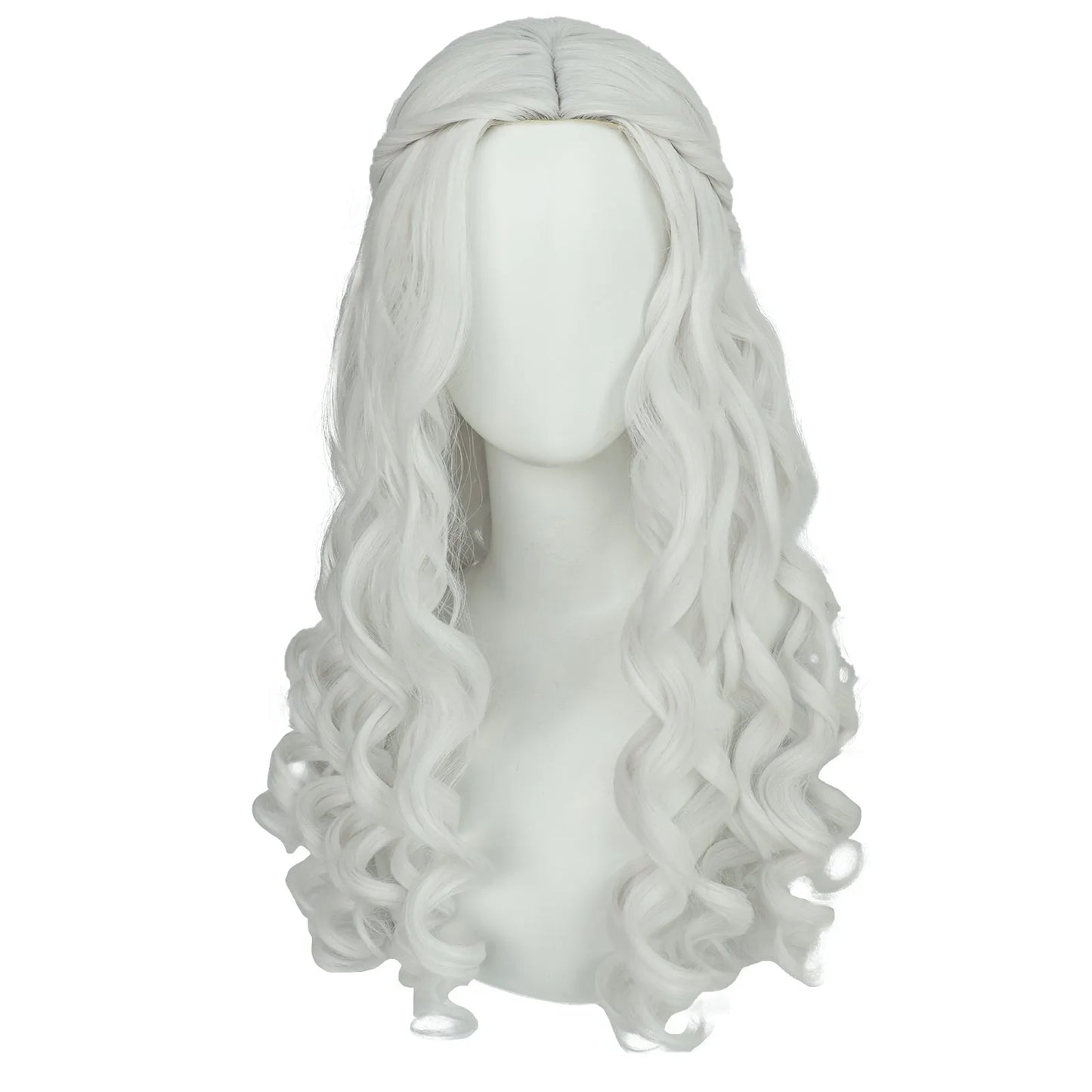 Synthetic Women Long Curly White Cosplay Wig Witch Queen Cosplay Party Wig for Halloween Christmas Party