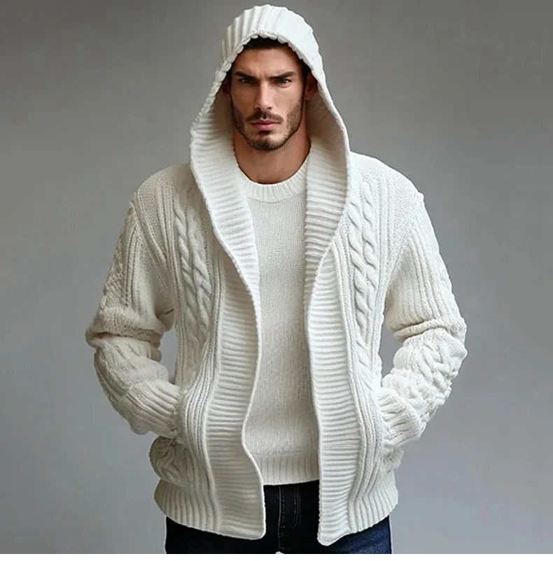 Men Cardigan Sweaters Hooded Coat Full Sleeve Solid Coats Casual Loose Outerwear Splice Open Stitch Autumn Winter 2024