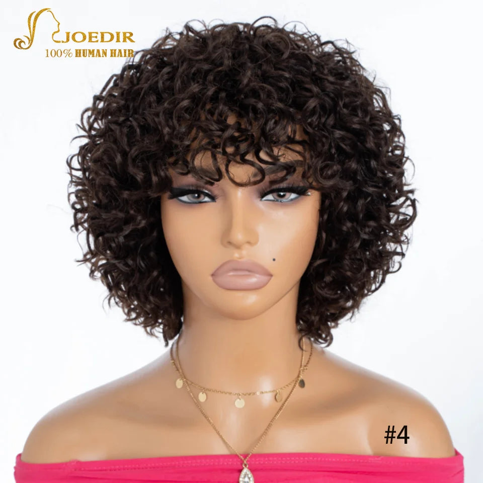 Joedir Black Short Afro Kinky Curly Bob 100% Human Hair Wig For Women Brazilian Remy Hair Full Machine Made Wear to go Daily Wig