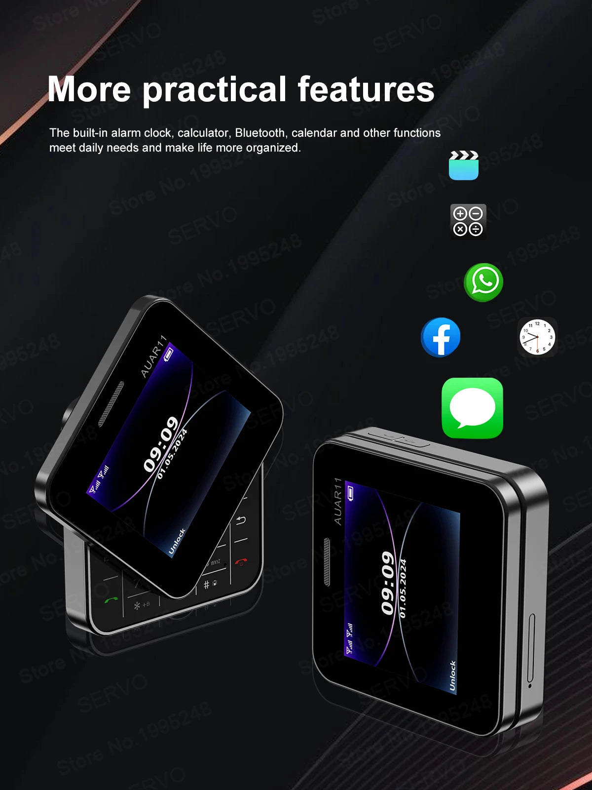 SERVO AUAR11 Rotating Mobile Phone 2 SIM Stadby Torch Speed Dial Magic Voice FM Radio 2G GSM 2.4" Slide Screen Small Cellphones