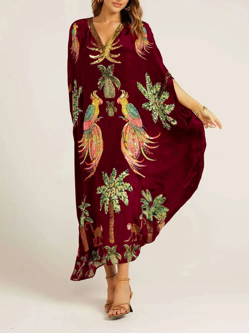 Women Bohemian Maxi Dresses 2025 Summer Loose V-neck Fashion Sexy Hipster Elegant Retro Printed Female Casual Long Robe Vestidos