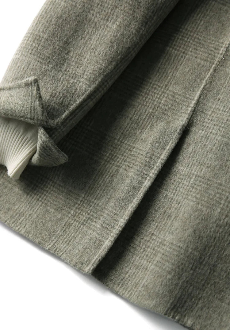 Handmade Sewn Double-sided Woolen Blazer Women Spring Autumn Plaid Wool Overcoat Office Lady Casual Suit Coat Thick Jacket