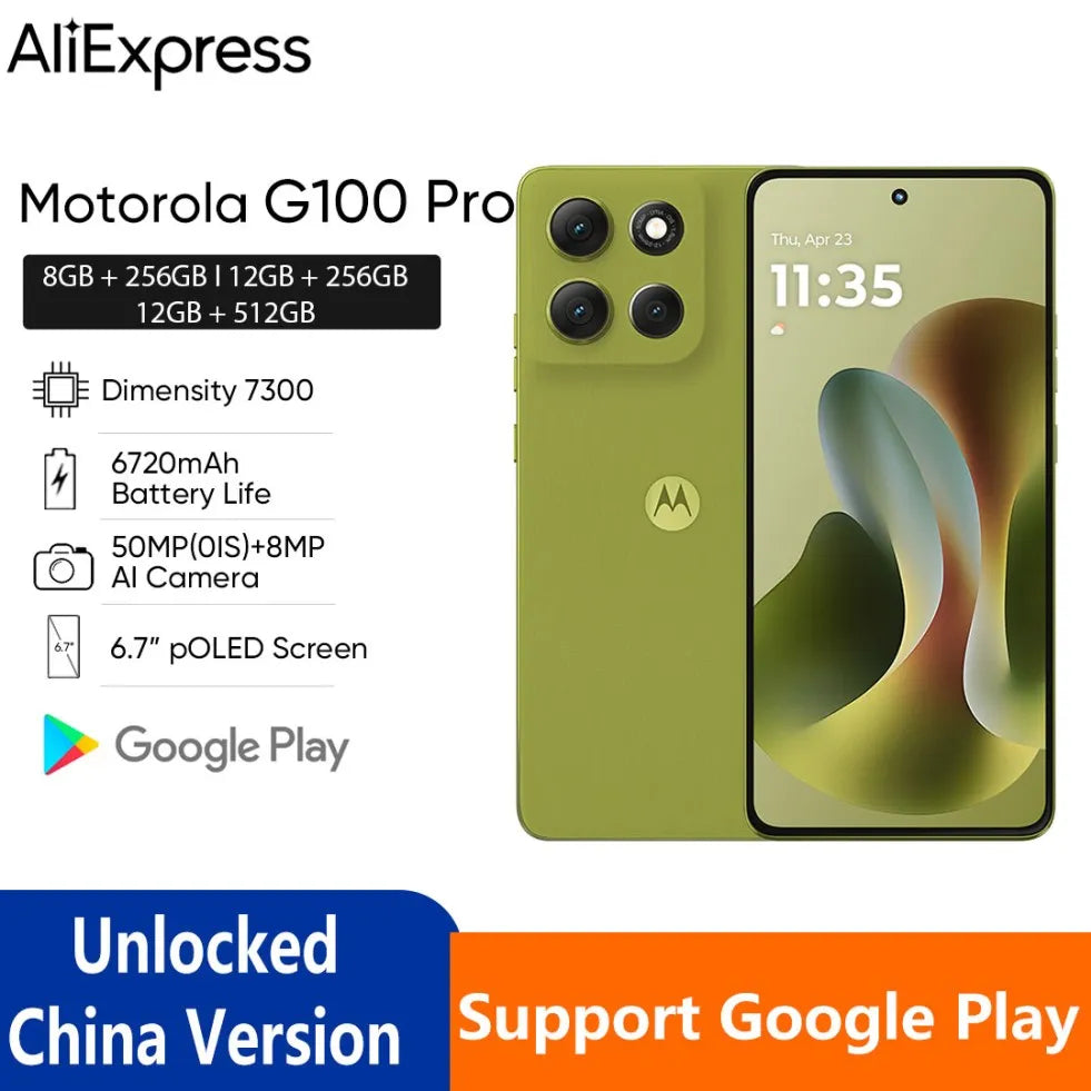 Motorola Moto G100 Pro Smart Phone Dimensity 7300 6.7inch LTPO 50MP AI Camera 30W Fast Charger 6720Mah Moto Motorola  g100 Pro