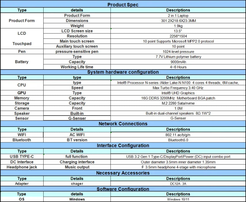 2025 New Mini Dual Screen Laptop 13.5+13.5-inch N100 Dual Touch Screen 180 ° Flipped Office Leisure Entertainment 2-in-1 Notbook