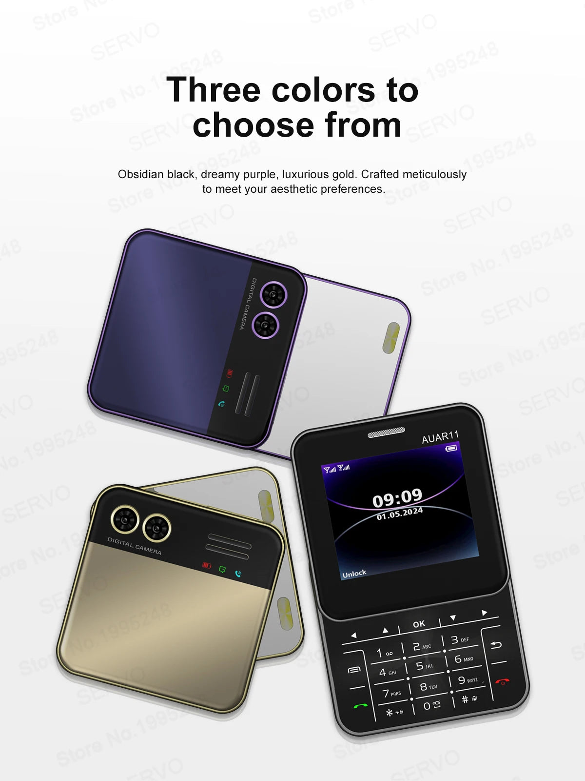 SERVO AUAR11 Rotating Mobile Phone 2 SIM Stadby Torch Speed Dial Magic Voice FM Radio 2G GSM 2.4" Slide Screen Small Cellphones