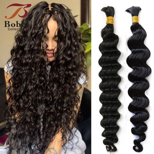100g Human Hair Bulk for Braiding 16-26 inch Loose Deep Wave Natural Black Indian Remy Boho Braids Hair Bulk Extension Bobbi