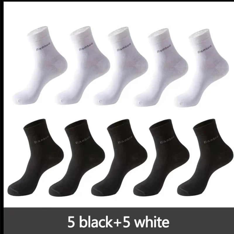 10/5Pairs Men Bamboo Socks Comfortable Breathable Casual Business Men's Crew Socks High Quality Guarantee Sox Male size 38-44