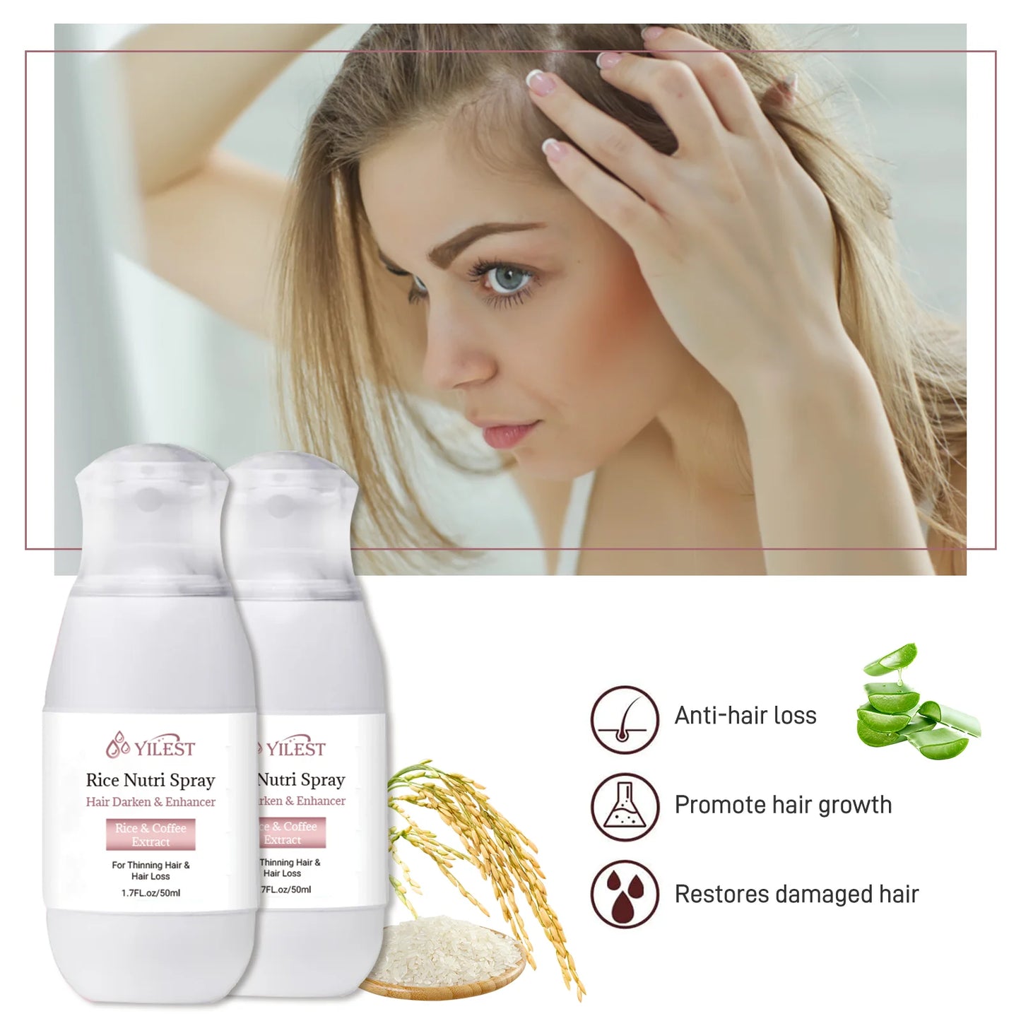 Hair Helper Spray, Rice Water Spray,Hair Strengthens Thickening,Natural Spray Stimulates Growth Soothes Scalp for Thinning Hair