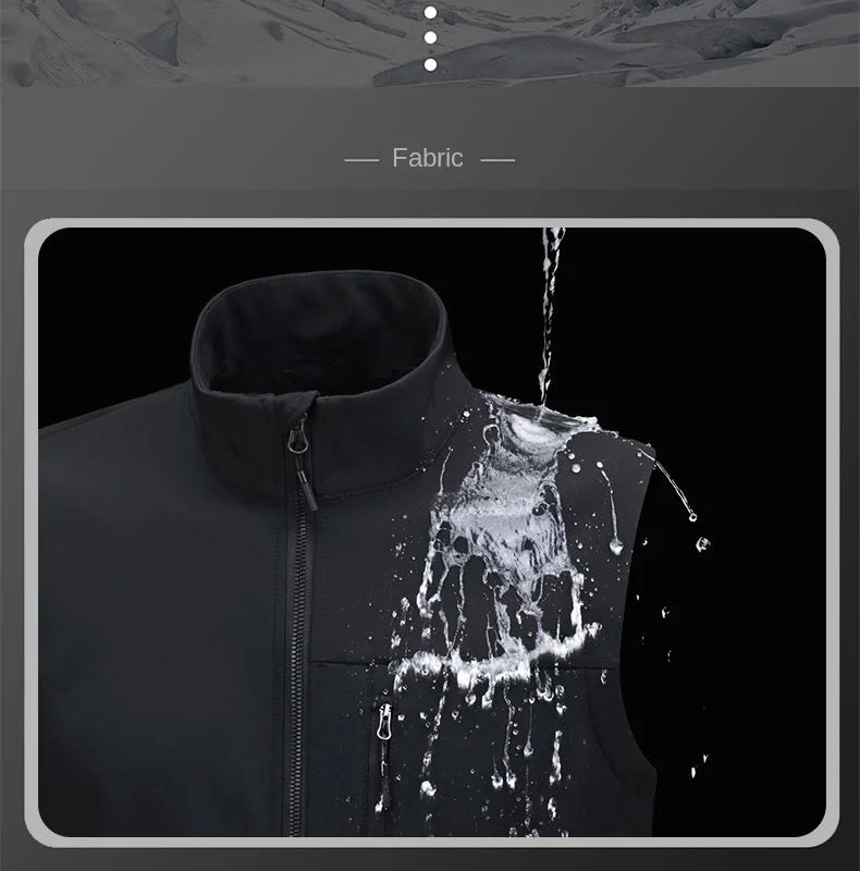 Soft shell thick vest men's autumn and winter work clothes plush jacket waterproof sleeveless windproof running sports vest