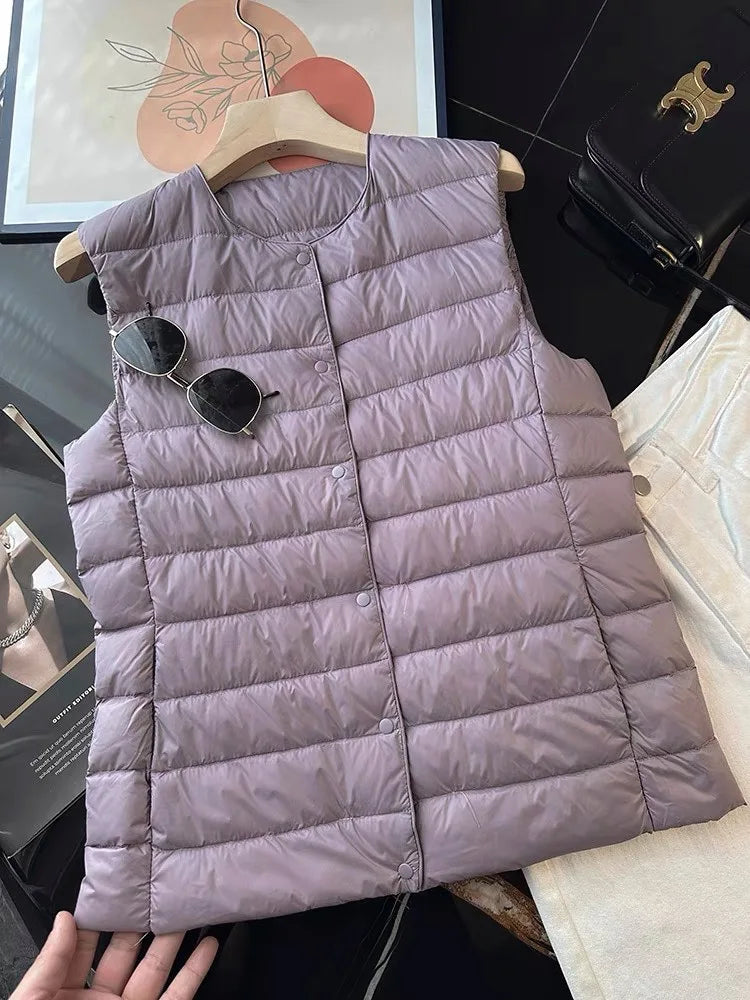Women's Sleeveless Lightweight Down Jacket Vest 2025 Autumn and Winter Wear Women's Commuter Warm Waistcoat Vest Jacket