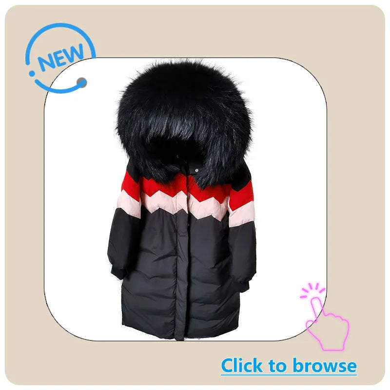 Maomaokong 2022 Women Winter Black Loose Long Down Jacket  Real Fox Fur Collar Hooded Fashion Waterproof Female Extra Large Coat