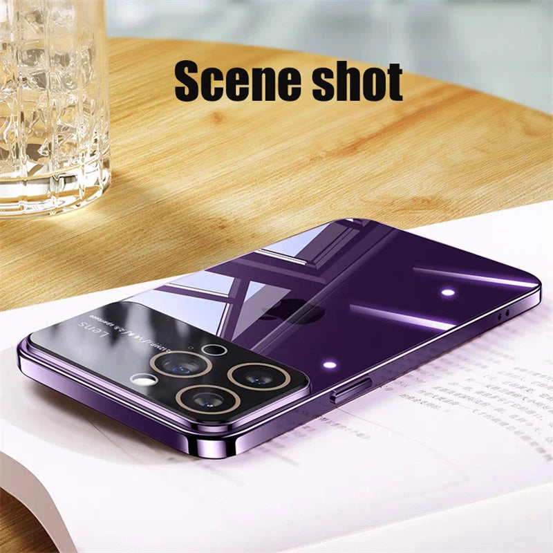 Original Big Window Electroplating Frame Phone Case For iPhone 15 14 13 12 11 Pro Max Plus lens Protector Colorful PC Hard Cover