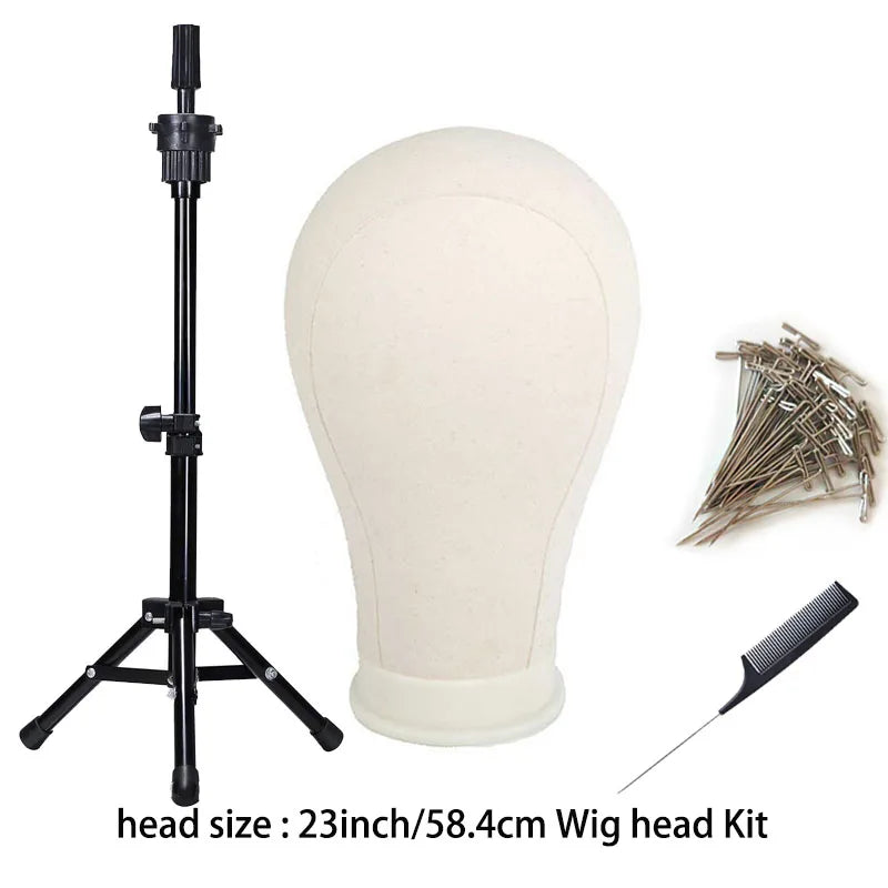 Wig Stand with Head Canvas Wig Mannequin Head for Hairstyle Display Making Wig Head Wig Supports Holder