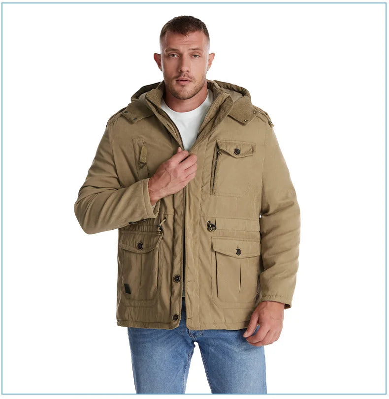 LZLLTT Men Winter Warm Parkas Mens Fleece  Jacket Parkas Men Casual Cotton Outdoor Fur Trench Padded Jackets Coats