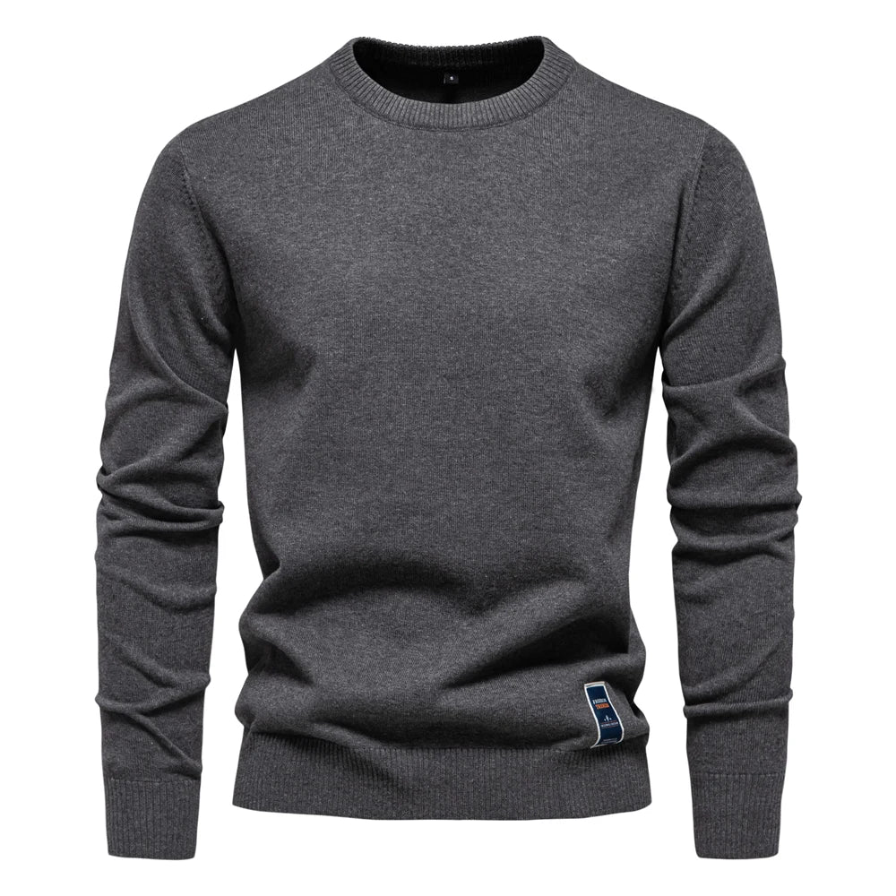 AIOPESON Mens Solid Cotton Crew Neck Knitted Pullover Sweaters Casual Fashion Classic Sweater for Men