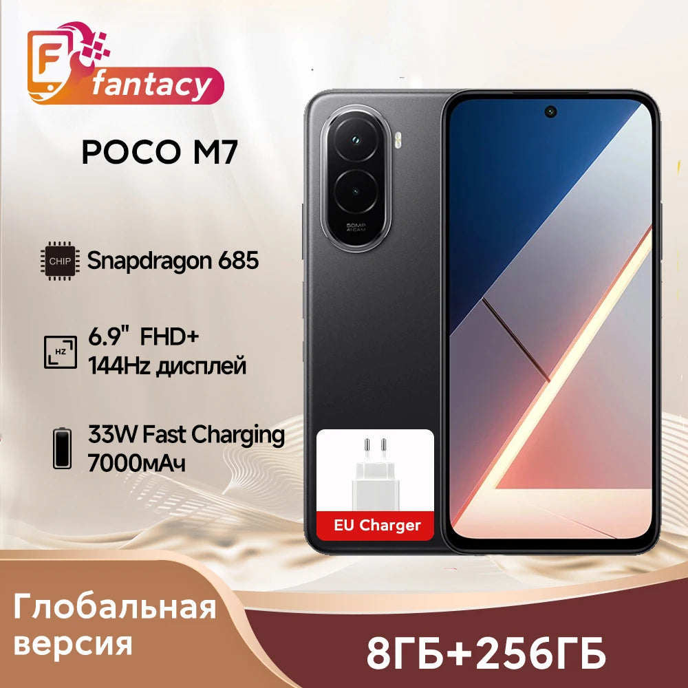 POCO M7 Global Version Snapdragon 685 Smartphone 6.9" 144Hz FHD+ DotDisplay 50MP Camera 7000mAh Battery 33W Fast Charging NFC