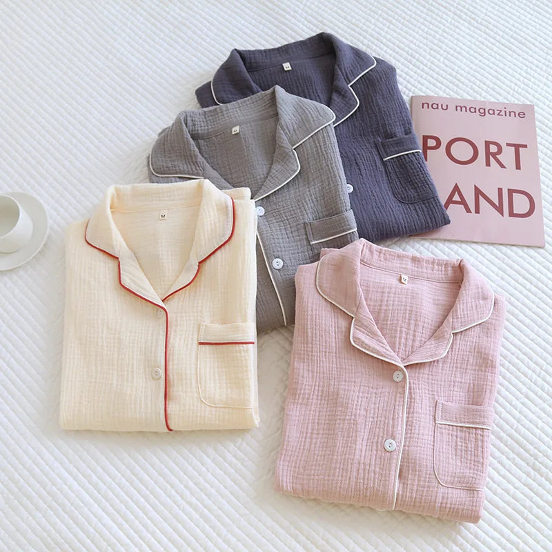 Women's Home Clothes Cotton Spring and Autumn Long Sleeved Long Pants Home Clothes Cardigan Simple Two-piece Pyjamas Set