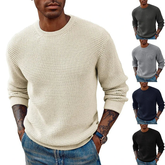 Men Round Neck Pullovers Long Sleeve Jumpers Knitted Sweater Casual Basics Sweaters Male Spliced Streetwear Autumn 2025