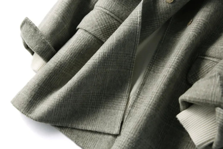 Handmade Sewn Double-sided Woolen Blazer Women Spring Autumn Plaid Wool Overcoat Office Lady Casual Suit Coat Thick Jacket