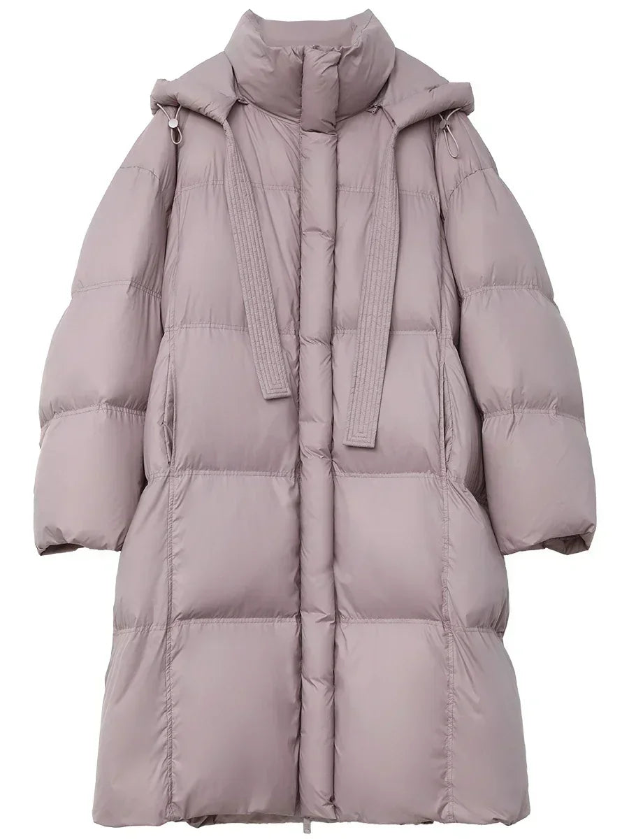 CHIC VEN New Women Down Coats Solid Loose Casual Hooded Down Jacket Female Soft 90 White Duck Down Coat Thick Autumn Winter 2024