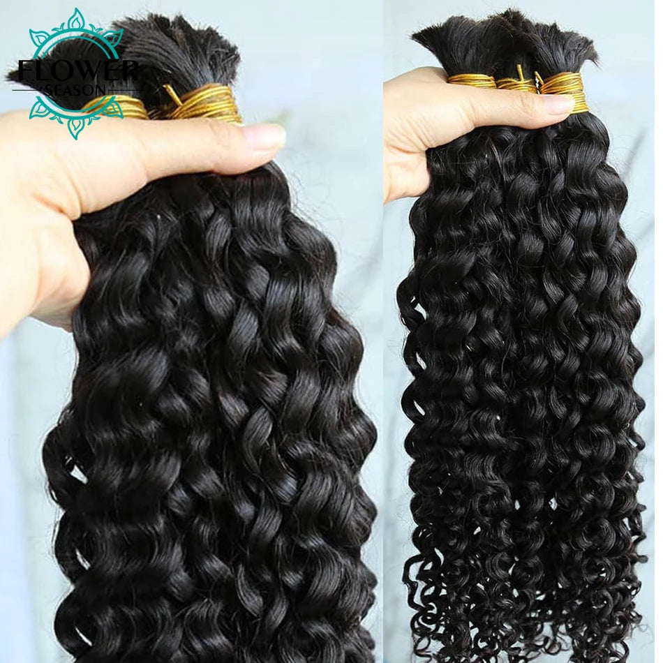 Bulk Human Hair For Braiding Wholesale Burmese Boho Braids Human Hair Extensions No Weft Double Drawn Curly Hair Bulk 3Bundles