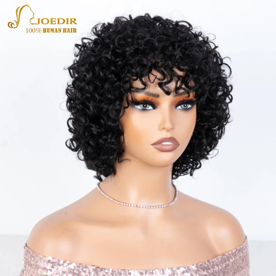 Joedir Black Short Afro Kinky Curly Bob 100% Human Hair Wig For Women Brazilian Remy Hair Full Machine Made Wear to go Daily Wig