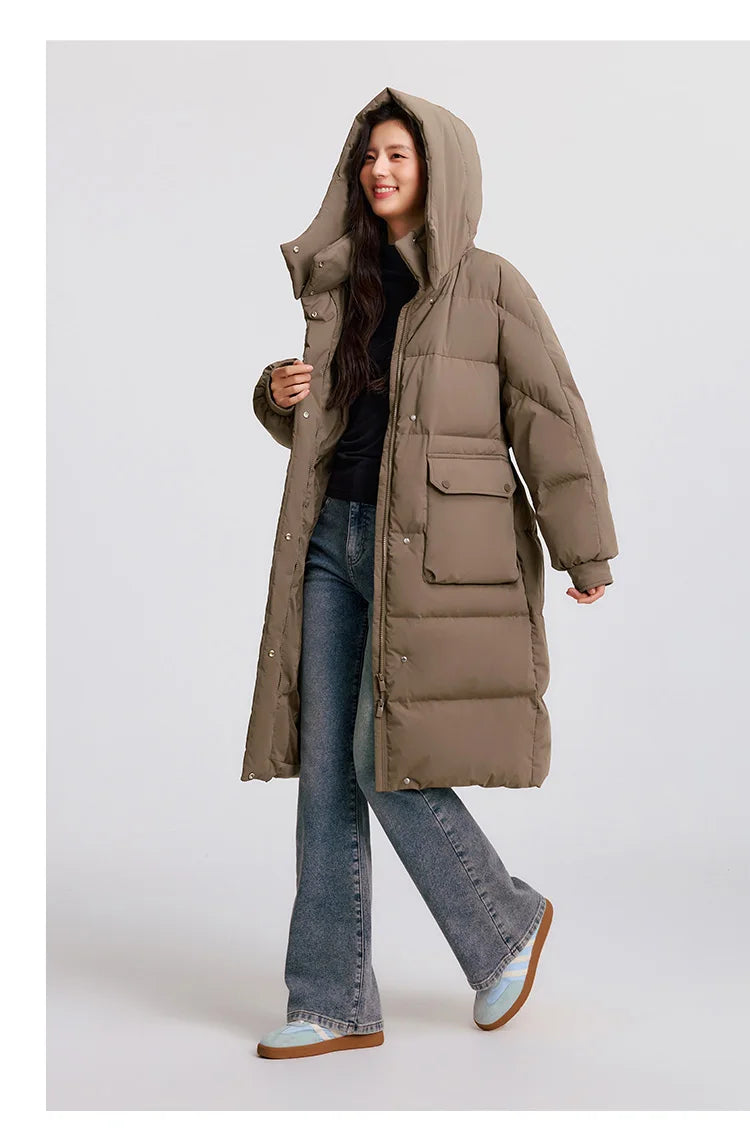 Semir Down Coat Women Long Three-proof Windproof Warm 2025 Winter New Loose Hooded Versatile Jacket