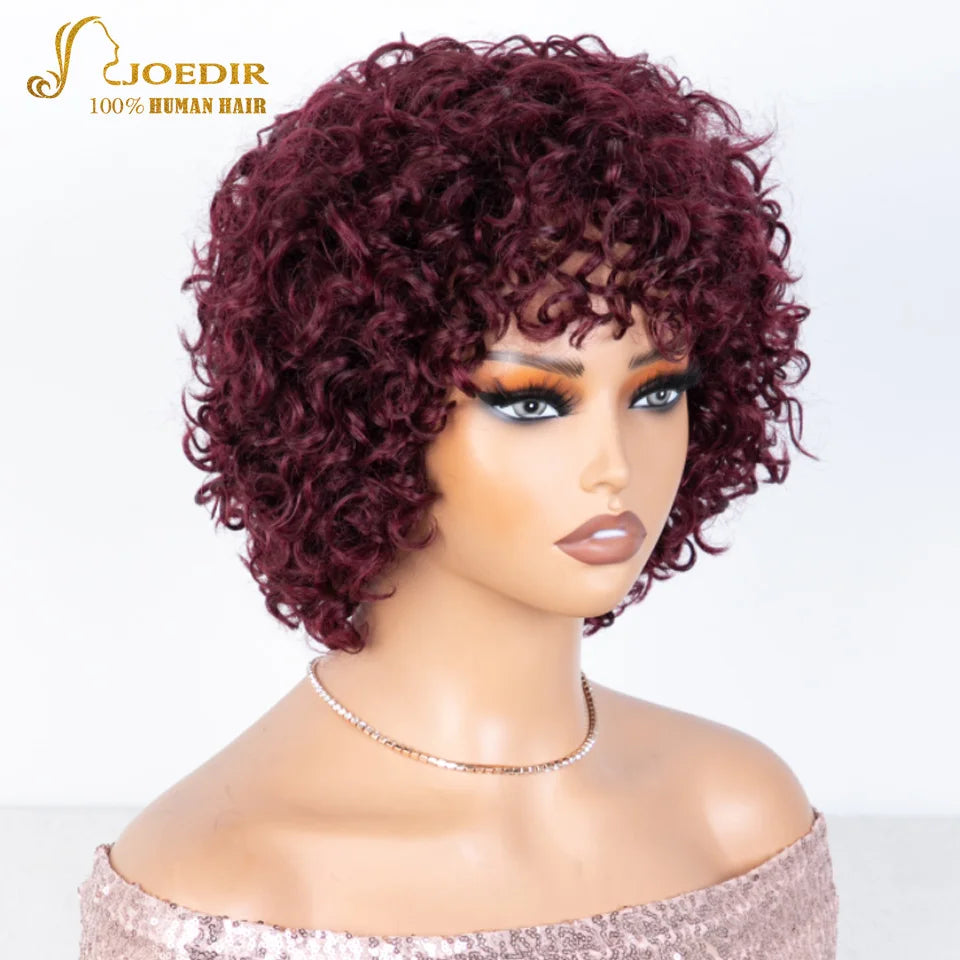 Joedir Black Short Afro Kinky Curly Bob 100% Human Hair Wig For Women Brazilian Remy Hair Full Machine Made Wear to go Daily Wig