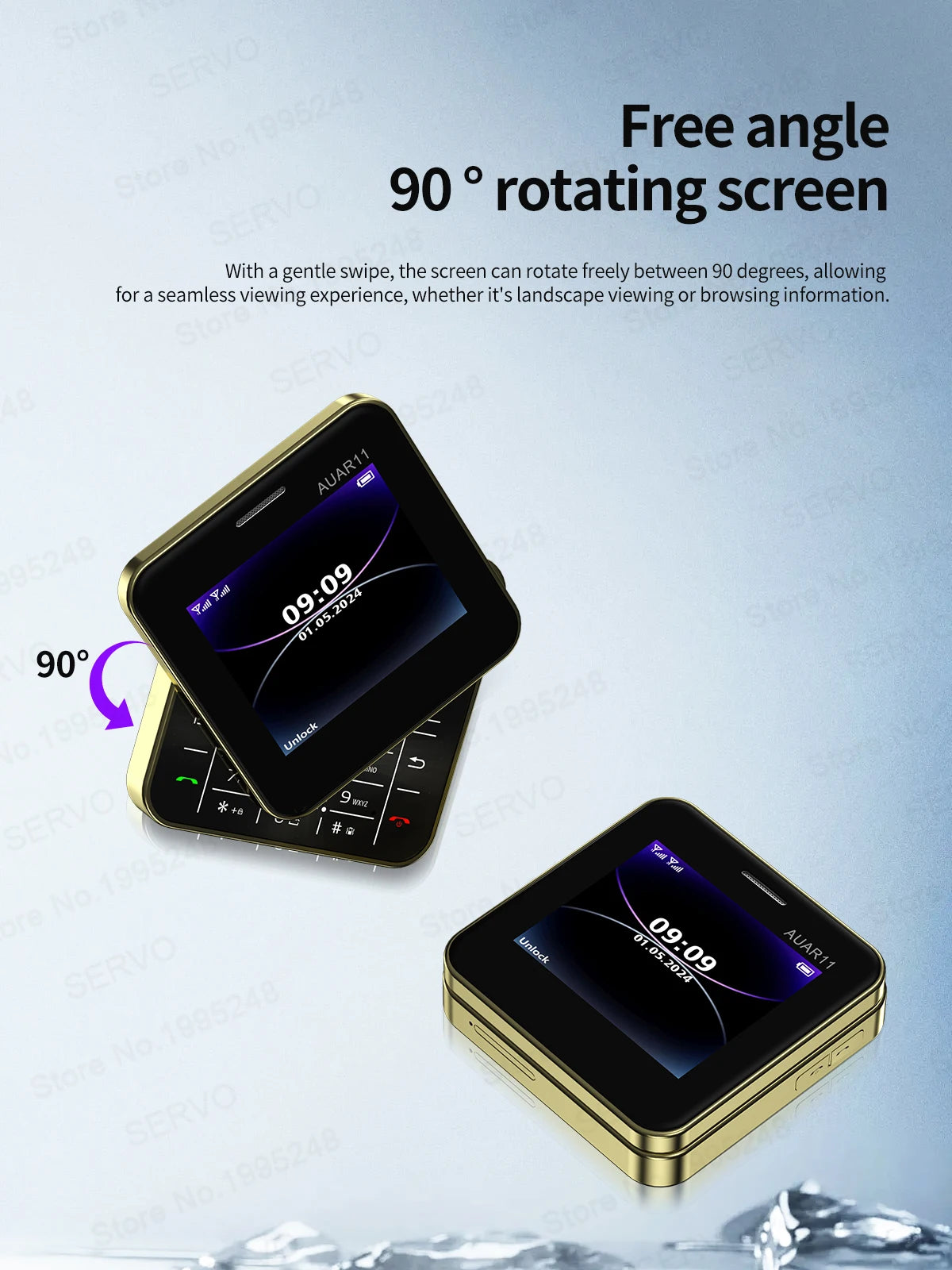 SERVO AUAR11 Rotating Mobile Phone 2 SIM Stadby Torch Speed Dial Magic Voice FM Radio 2G GSM 2.4" Slide Screen Small Cellphones