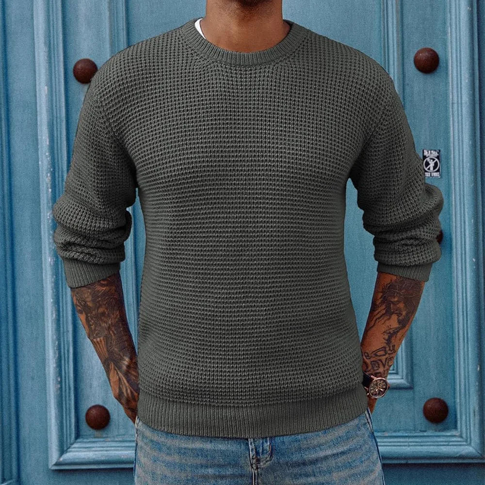 Men Round Neck Pullovers Long Sleeve Jumpers Knitted Sweater Casual Basics Sweaters Male Spliced Streetwear Autumn 2025
