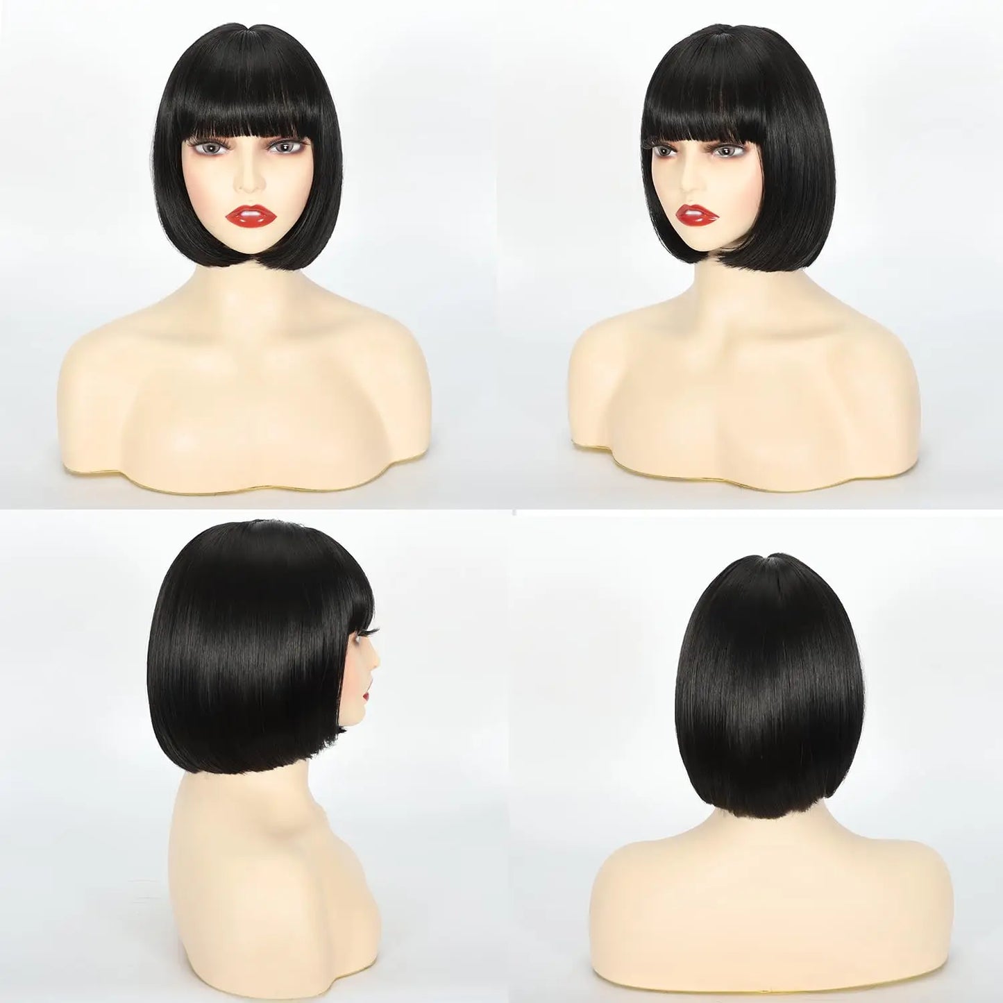 Synthetic 12 Inch Short Bob Black Wig With Bangs for Women Natural Looking Soft Hair Replacement Wigs Velma Kelly Halloween