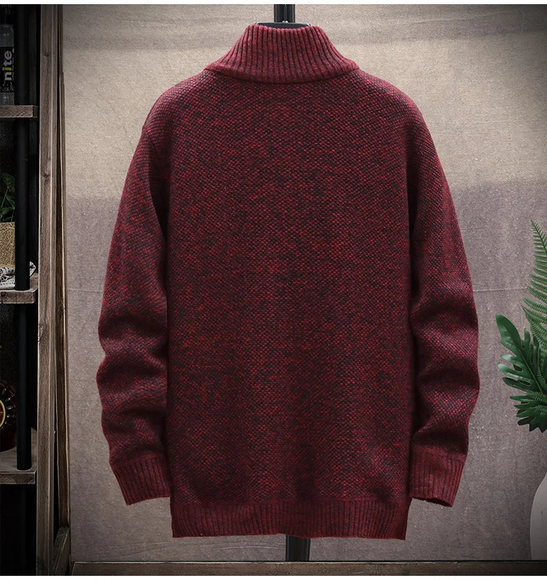 Knitted Cardigan Solid Color Sweater Men Zipper Autumn New Long-sleeved Jacket Warm Fleece Cardigans Jacket