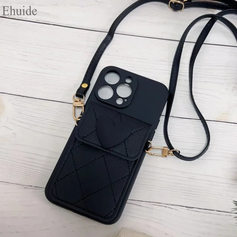 Cute Crossbody Lanyard Case For Xiaomi Redmi Note 14 Pro Plus 13 12 14C 13C Mi 14T X7 Strap Card Slots Phone 3D Love Heart Cover