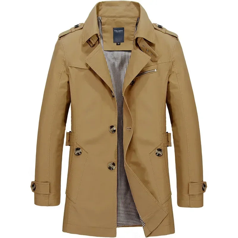 Men's Business Windbreaker Solid Casual Long Jackets Men Cotton Trench Coats Spring Autumn Fashion Male Suit Streetwear Blazers