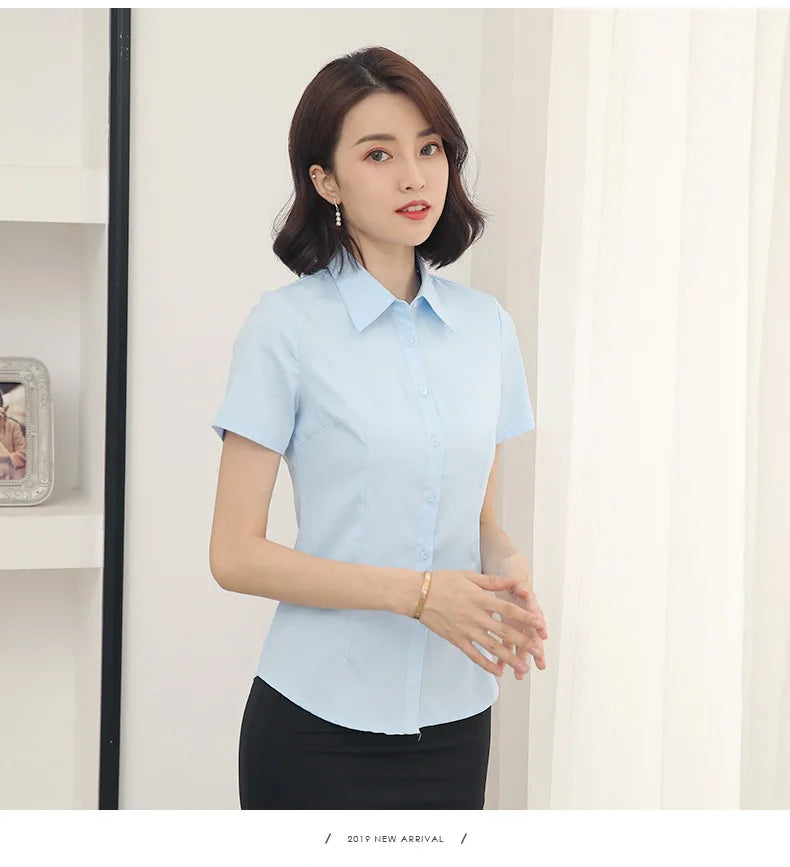 2024 White shirt women's long-sleeved professional work clothes slim stretch no-iron top