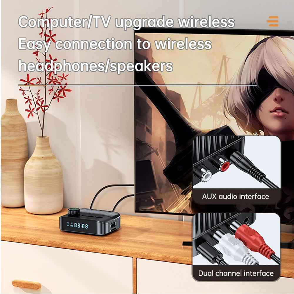 C68 Bluetooth 5.3 Wireless Receiver Transmitter Adapter Supports USB /TF Card for Headphones Speakers TV PC Car