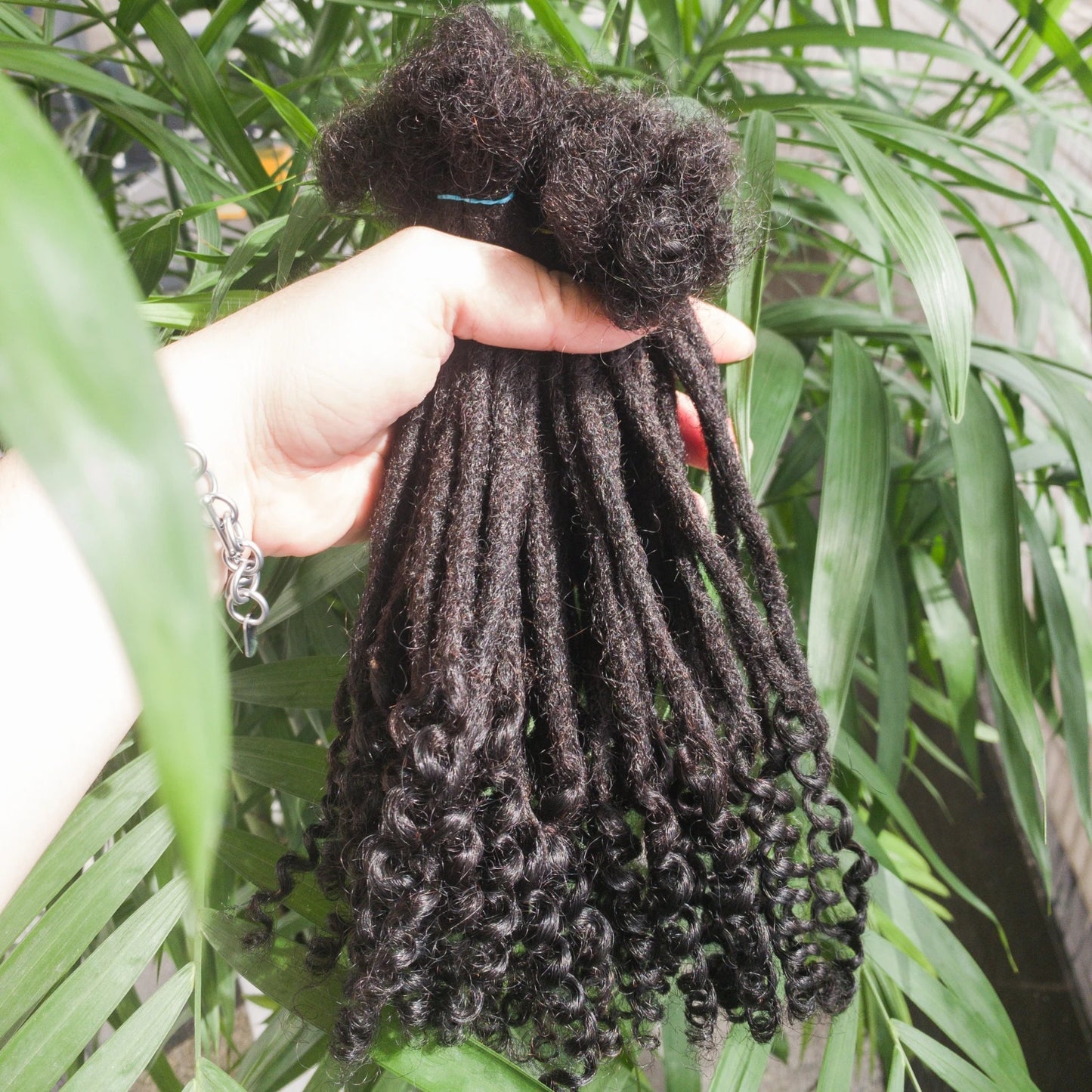 Natural Human Hair Dreadlock Extensions with Curly Ends 8-12 Inch Handmade Curled Tail Locks Extension for Women Men 10 Strands