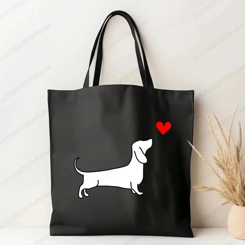 Dachshund Teckel Cute Dog  Canvas Tote Bag Printed Cartoon Reusable Cloth Bag Handbag Shopping Shoulder Bags Handbags Women