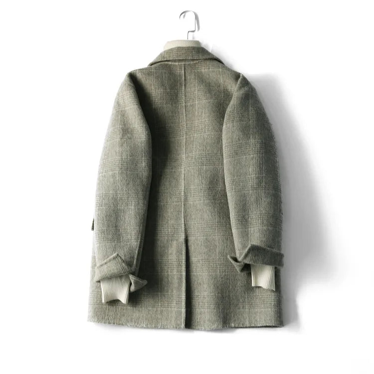 Handmade Sewn Double-sided Woolen Blazer Women Spring Autumn Plaid Wool Overcoat Office Lady Casual Suit Coat Thick Jacket